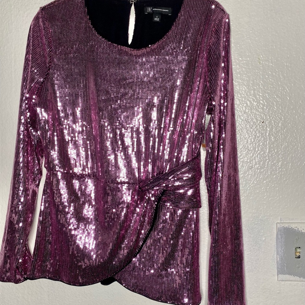 INC Glitzy Purple Sequins Top